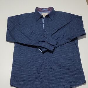 Navy Button-Down Dotted Shirt Sz XL